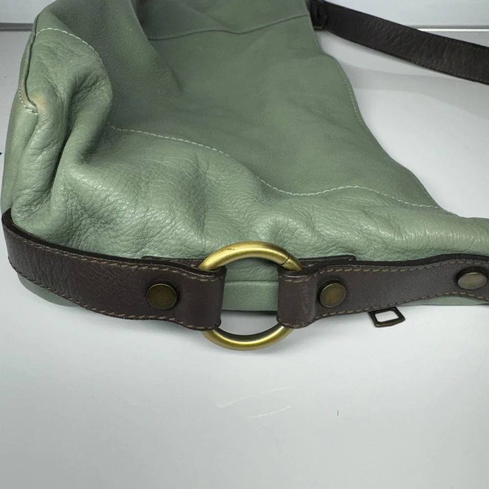Sundance Made in Italy Leather Shoulder Bag Sage Green Hobo Style - Picture 13 of 16